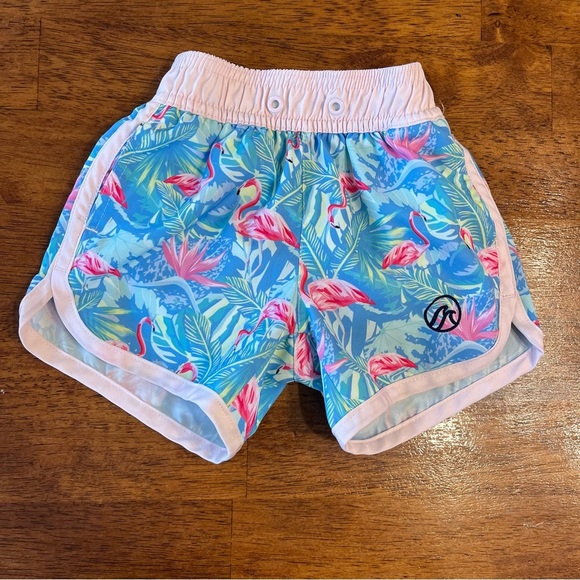 Shordees Properly Tied pink blue flamingo swim trunks infant size 12 months